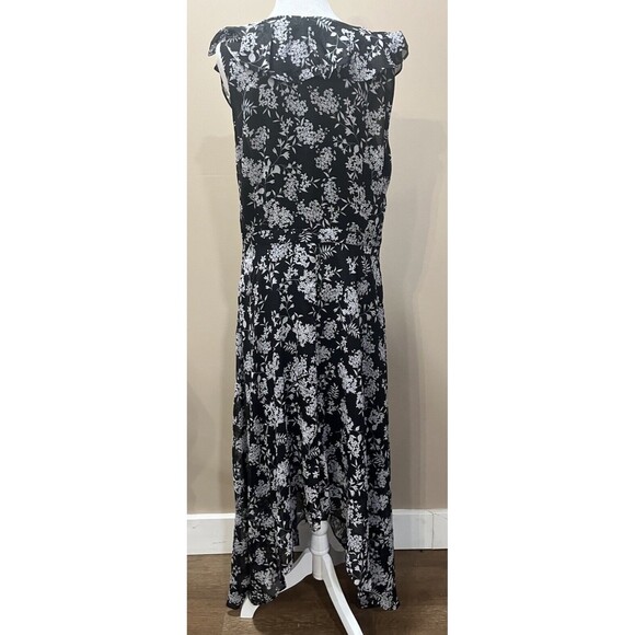 Banana Republic Black Gray Floral Maxi Dress 14 Asymmetrical Hem Flowy Ruffle - Picture 6 of 12